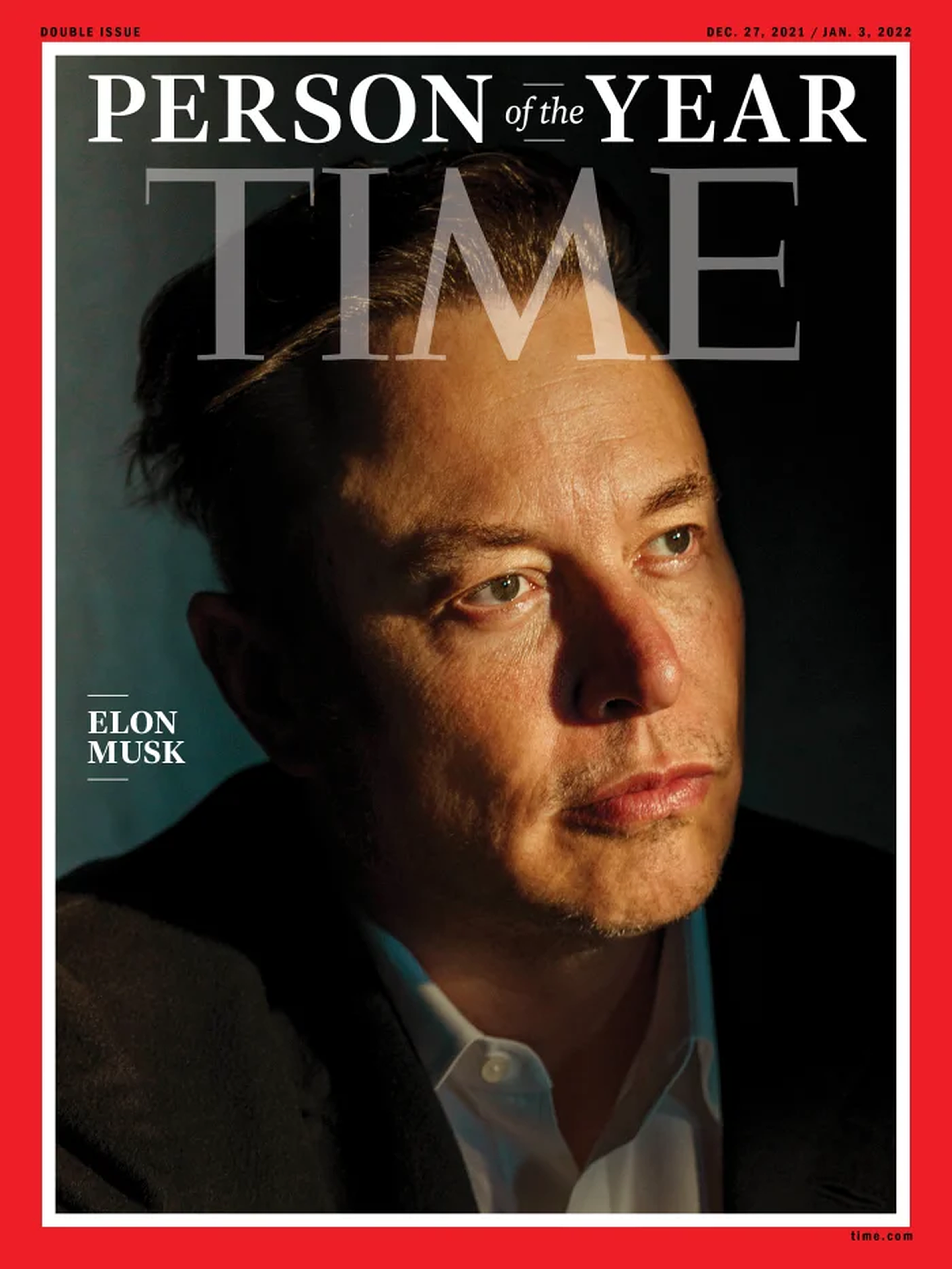 图为《时代》周刊最新一期的封面，相中是当选2021年度风云人物的Tesla创办人马斯克。（《时代》周刊封面照片）