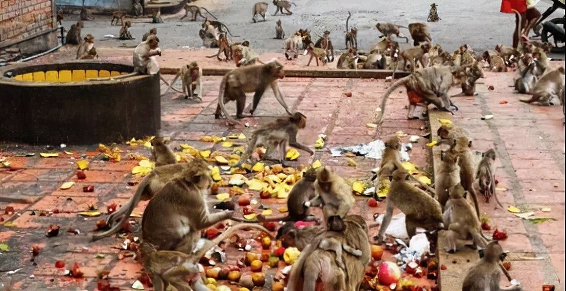 印度狗残杀小猴后，猴群为了报复摔死250条狗，全村狗惨遭灭门