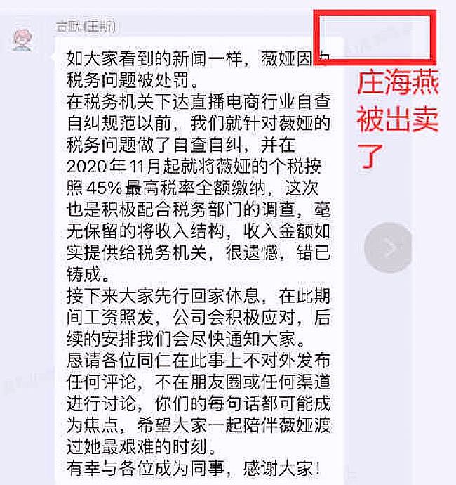 薇娅正式发文道歉，疑似公司内部聊天内容曝光：全体放假工资照发（组图） - 5