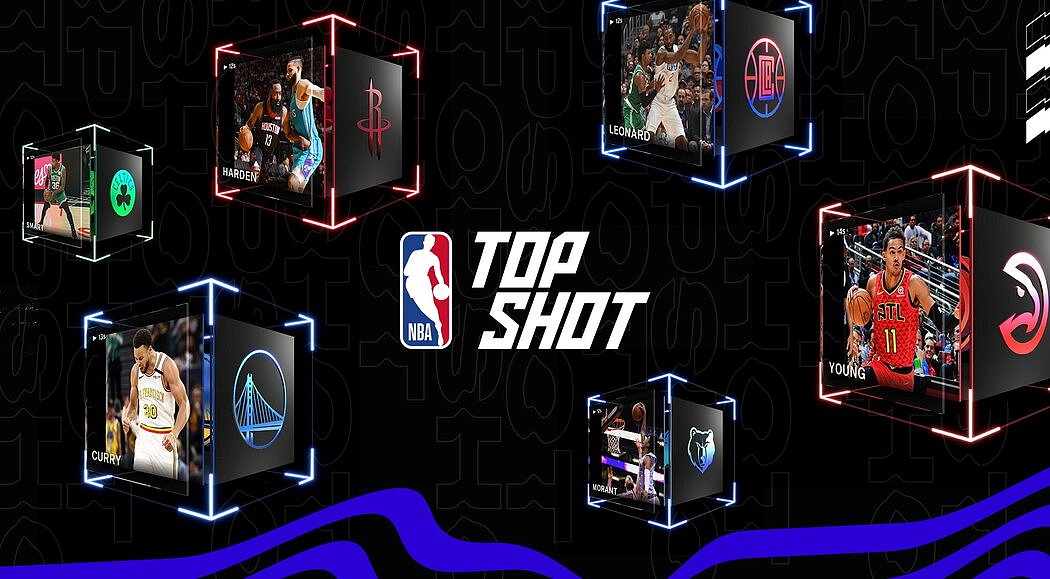 Dapper Labs为其运营的NBA Top Shot的推出制作的图片，这个在线服务让用户在其平台上将篮球比赛的精彩视频作为NTF来购买和交易。这家公司正在计划将服务扩大到足球领域。