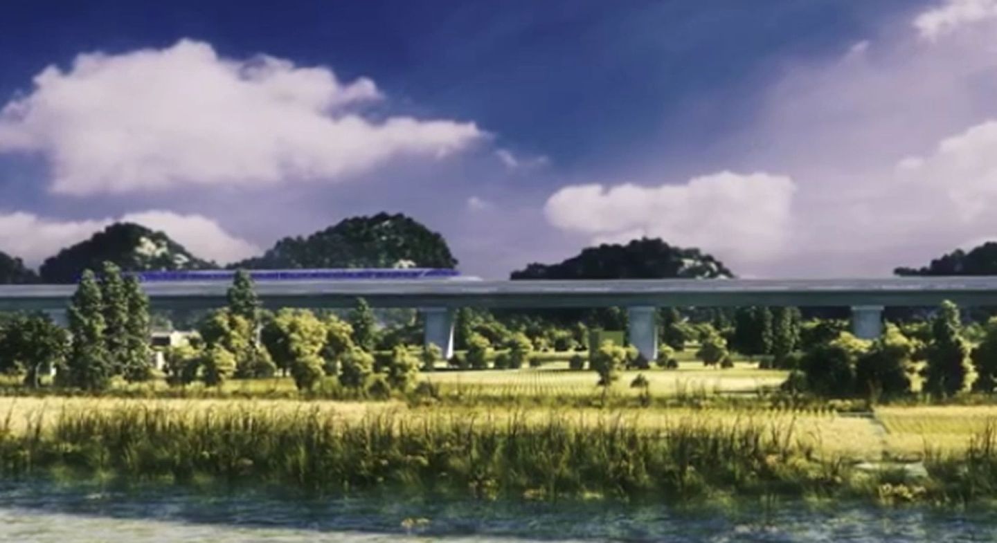 7月18日，中车青岛四方机车在其官微“高铁四方”发布了时速600公里高速磁浮交通系统预告片，图为预告片中的画面。（微信@高铁四方）