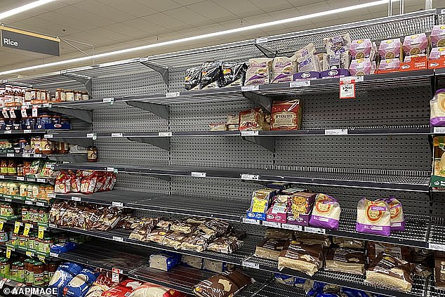 Large spaces have also been left empty on the shelves in the rice section of the supermarket