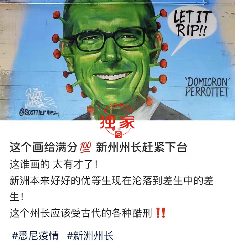 悉尼街头惊现巨幅涂鸦，州长化身“多米克戎”病毒！中西网友群批：“他正带领我们走向地狱”（组图） - 12