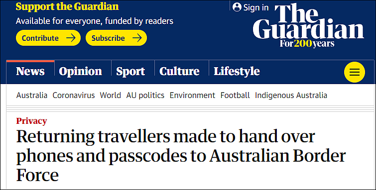 说好的隐私呢？澳大利亚机场海关强制要求旅客上交手机及密码