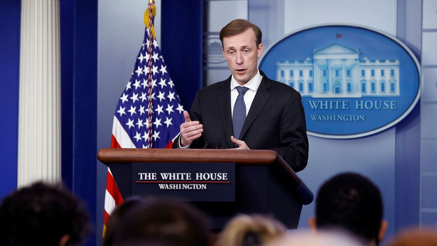 图为2021年10月26日美国家安全顾问沙利文在白宫出席每日新闻发布会。（Reuters）