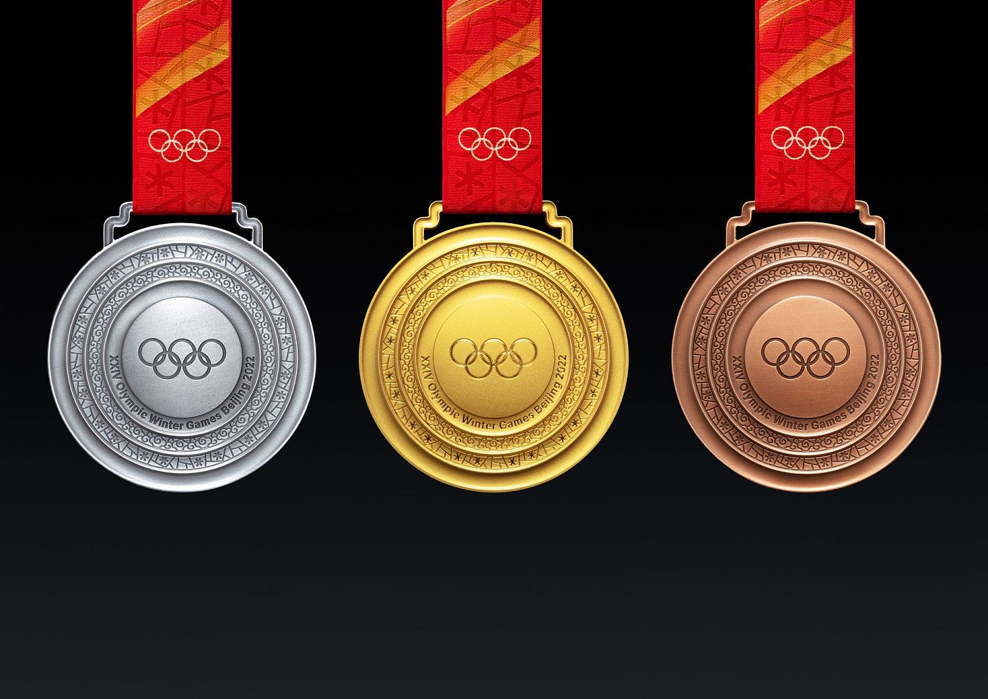 北京冬奥会奖牌（正面）。（新华社）