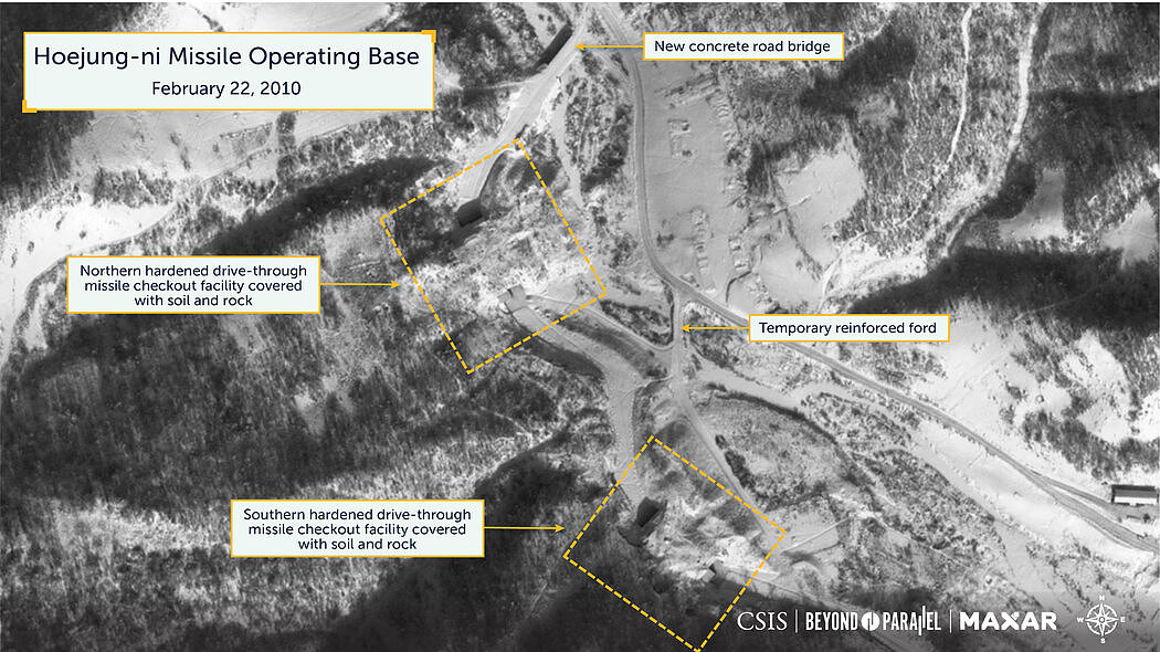 桧中里导弹作战基地在2010年2月的卫星图像中的样子。