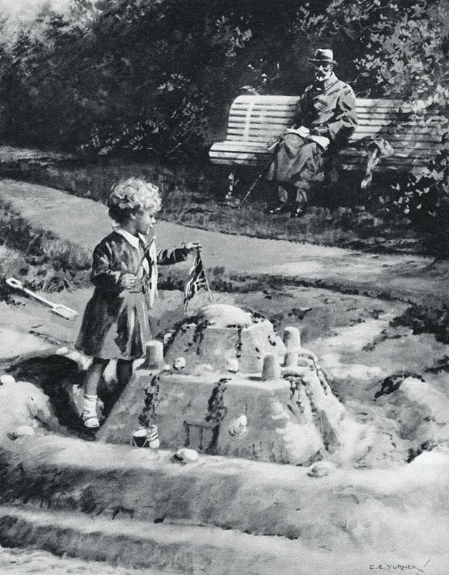 画家CE 特纳（CE Turner）1929年作品，小公主伊丽莎白当时到英王乔治五世疗养的海滨小镇探望爷爷