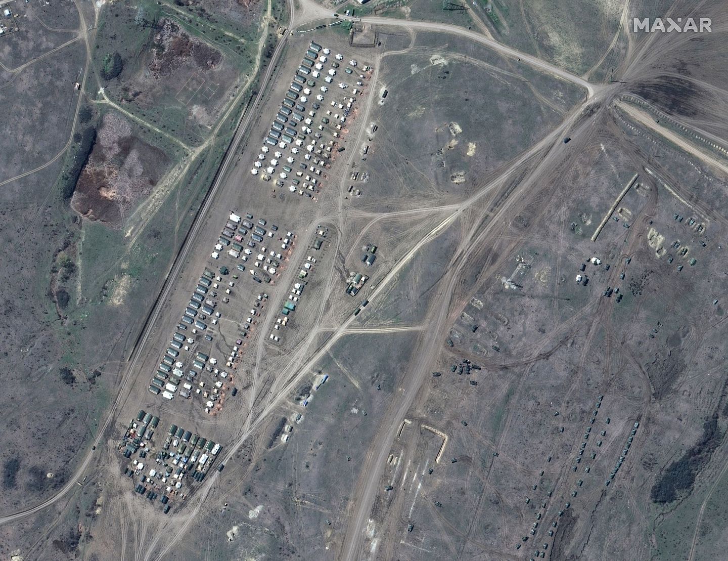 2021年4月15日，在克里米亚的安加斯基训练区的部队帐篷视图。（Reuters）