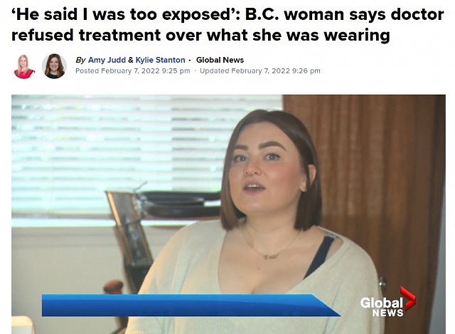 BC省一女子穿衣太暴露 视频求诊时被医生拒绝