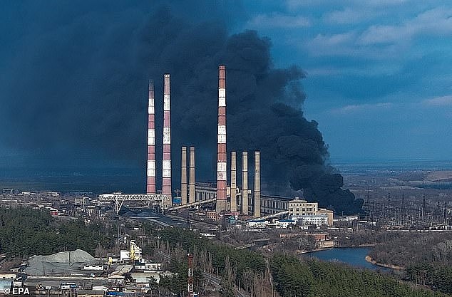 Even with Russia hit by sanctions, the countries being invaded would provide enough cash, fuel, and mineral deposits to replace anything lost by trade barriers to the West (pictured, smoke behind a Ukraine power plant)