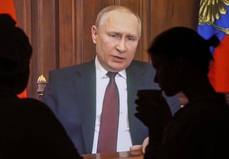 俄罗斯媒体报导，俄国总统普亭很可能早在21日就录好他的宣战宣言。 欧新社