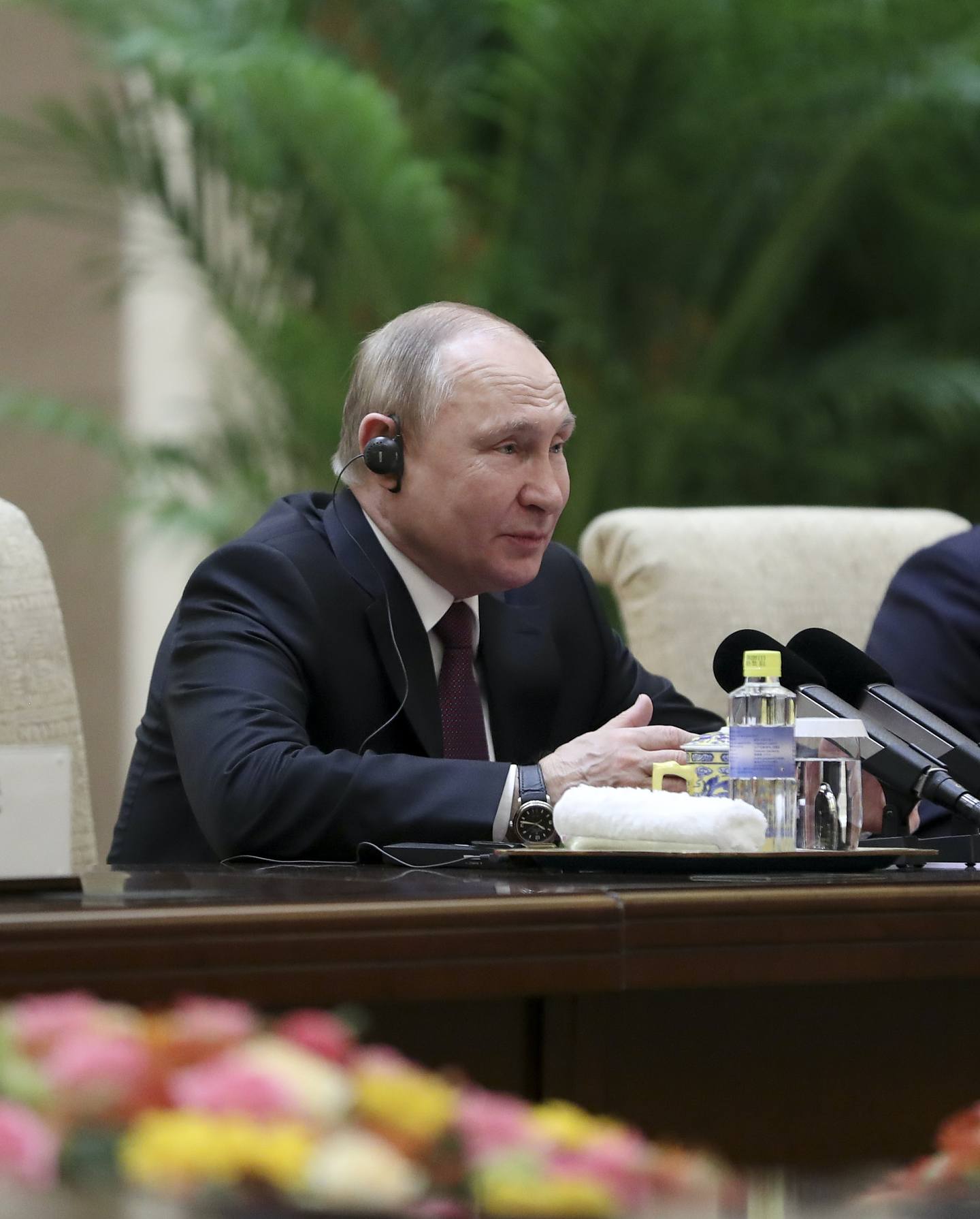 2月4日下午，國家主席習近平在北京釣魚臺國賓館同俄羅斯總統普京舉行會談。（新華社）