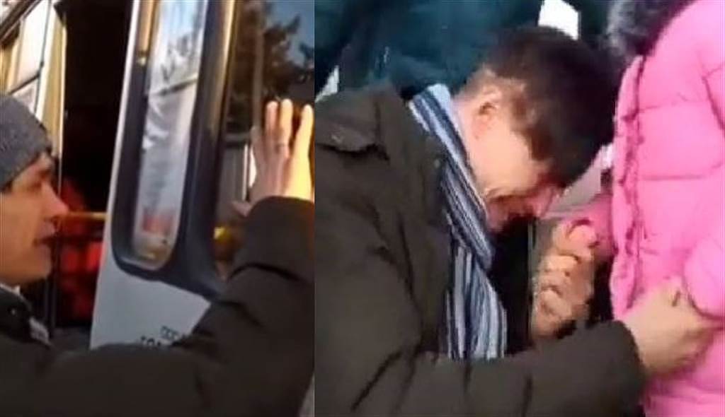 一名乌克兰父亲泪送家人到安全区，影片曝光哭翻众人。 （图/翻摄自推特）