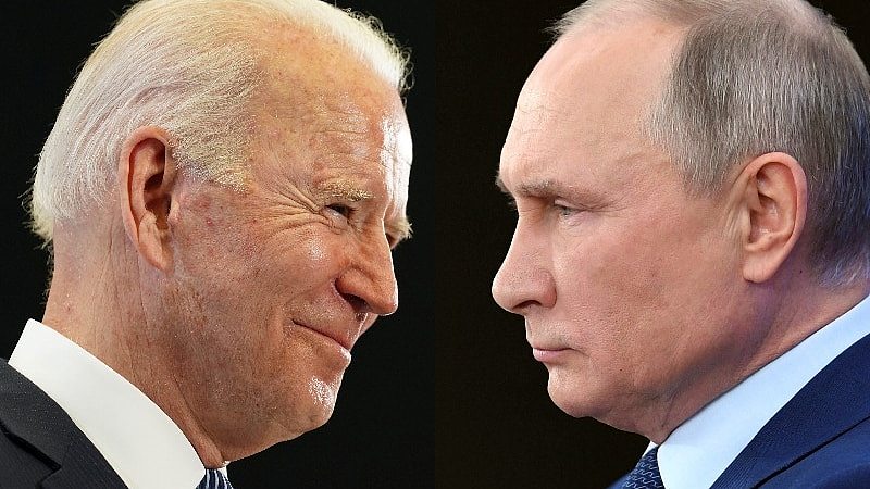 A composite image of Joe Biden and Vladimir Putin shot in profile 