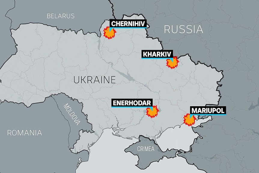 Map of areas targeted by Russian forces overnight