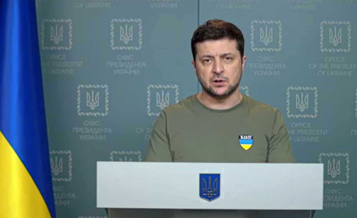 2022年3月3日，乌克兰总统泽连斯基（Volodymyr Zelenskyy）向全国发表讲话。（AP）