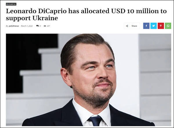 英媒曝莱昂纳多向乌克兰捐款1000万美元，捐助机构辟谣（组图） - 1