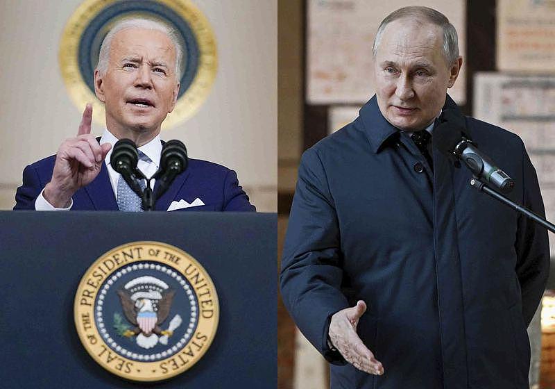 美国总统拜登(左图)与俄罗斯总统普亭(右图)资料照片。 (美联社)