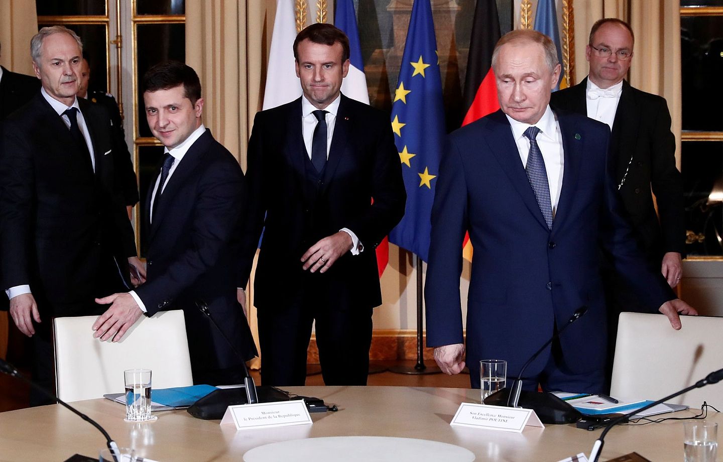 泽连斯基上任乌克兰总统半年后，曾经在法国及德国协调下与总统普京会面，商谈乌克兰东部和平进程。(Reuters)