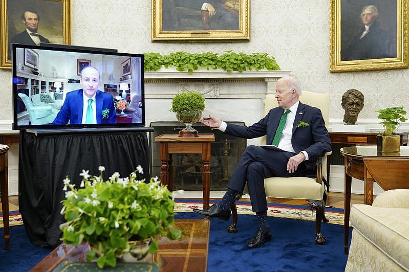 爱尔兰总理马丁访华府却染疫，拜登总统与马丁改为视讯会谈。 （美联社）