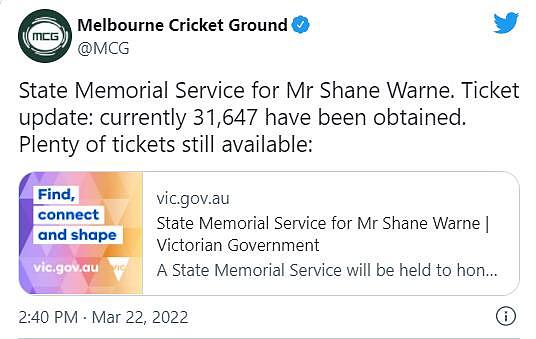 澳板球巨星追悼会门票几小时被抢逾3万张，州葬更多细节现已公布（组图） - 4