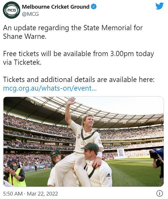 澳板球巨星追悼会门票几小时被抢逾3万张，州葬更多细节现已公布（组图） - 3