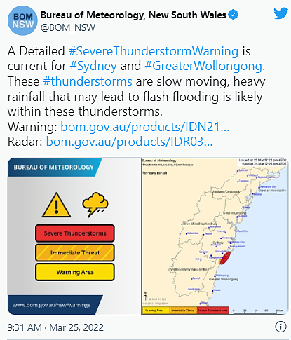悉尼等地发布严重雷暴警告，部分地区恐暴发山洪！降雨将持续至下周（组图） - 2