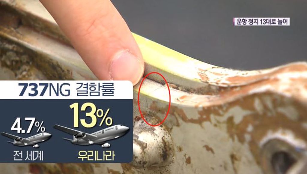 2019年韩媒曾报导波音737NG系列的拨叉出现裂痕。 （图／网路）