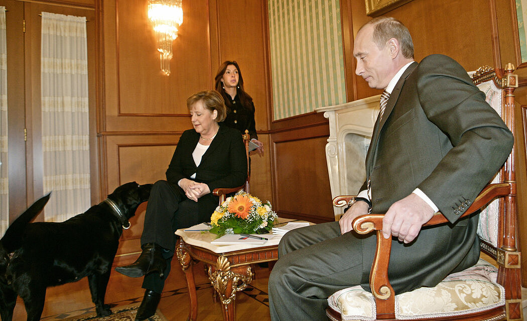 2007年，普京在与时任德国总理默克尔会面时，带来了一只狗。众所周知，默克尔害怕狗。