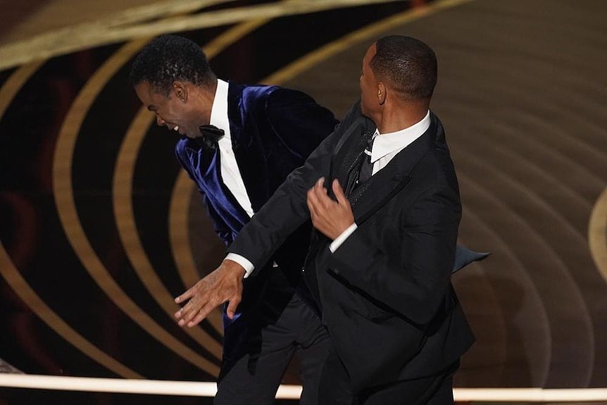 Will Smith slaps Chris Rock on stage at the 94th Academy Awards.