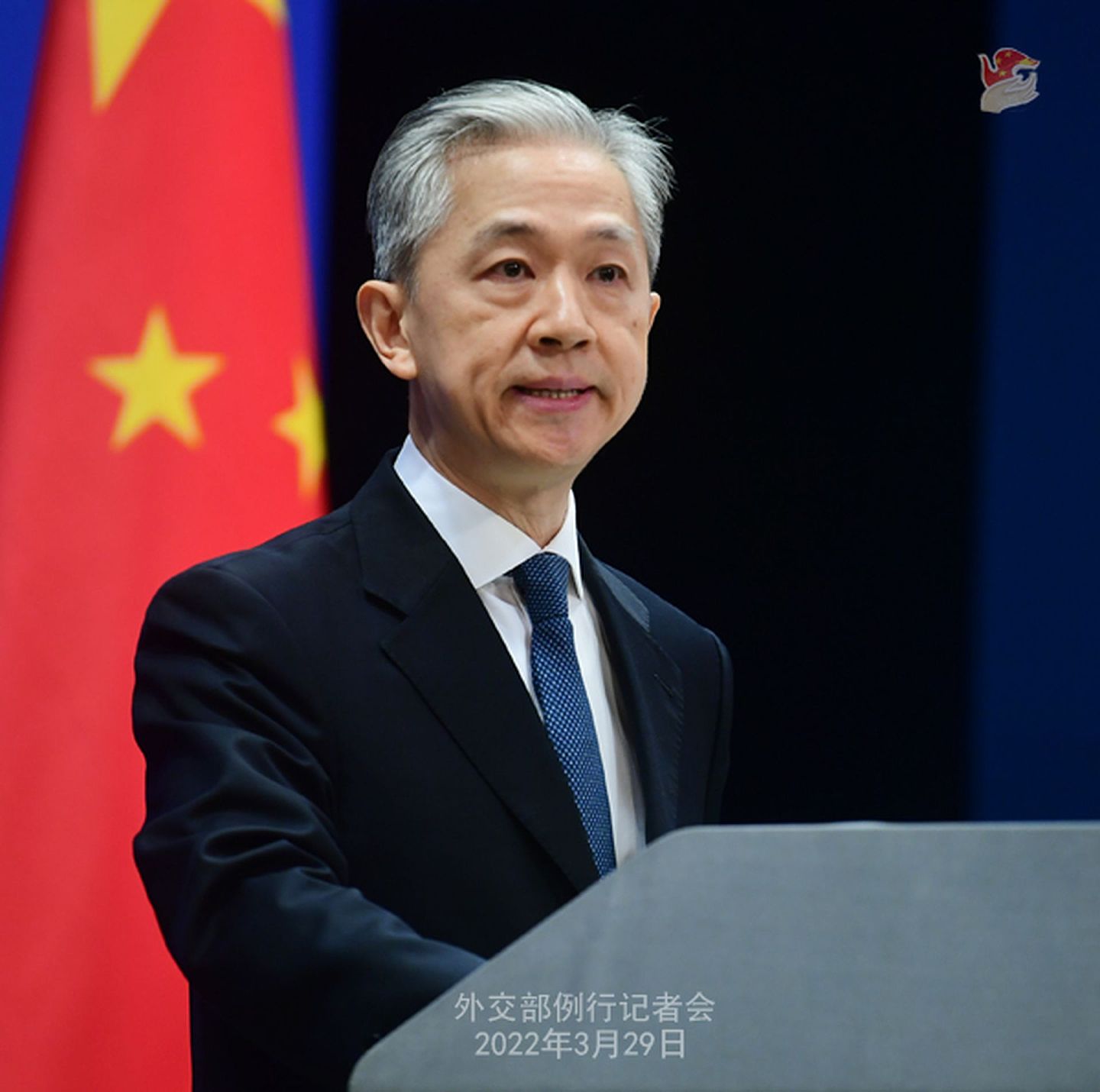 中国外交部发言人汪文斌3月29日主持例行记者会。（中国外交部）