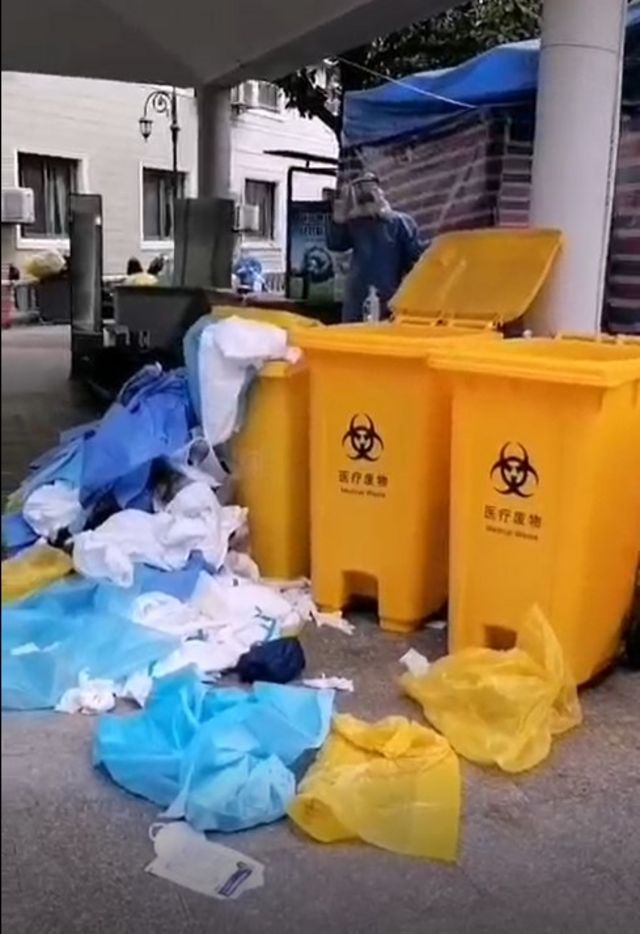 Overflowing bins at Donghai