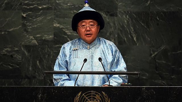 2015年9月29日，纽约，蒙古国前总统在联大发言
