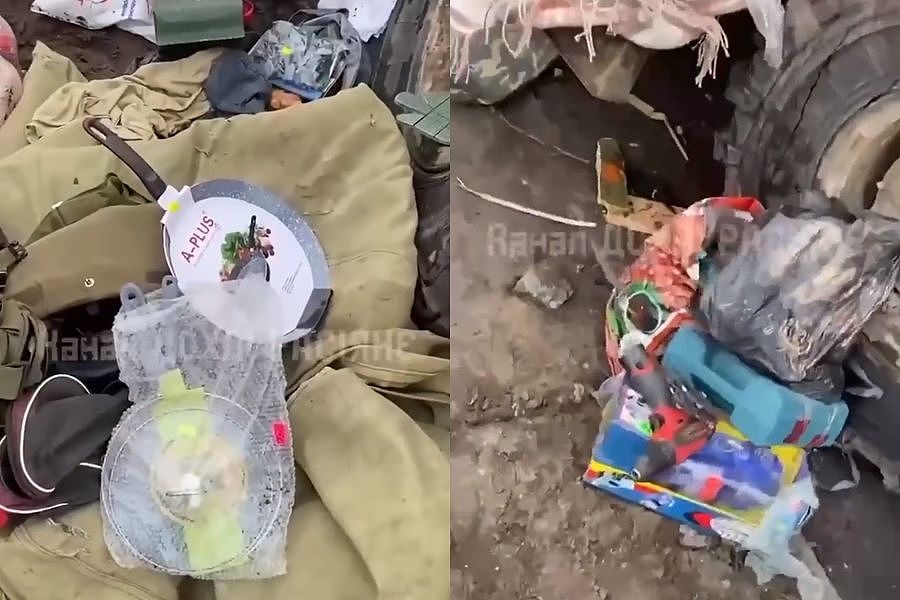 ▲▼ 苏梅（Sumy）俄军中埋伏，行李全是洗在乌克兰洗劫的厨具和玩具。 （图／翻摄自Telegram）