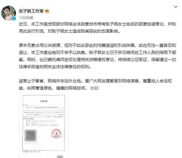 网曝张子枫聊天记录，内容下流低俗涉嫌造谣，本人亲自到警局报案（组图） - 1