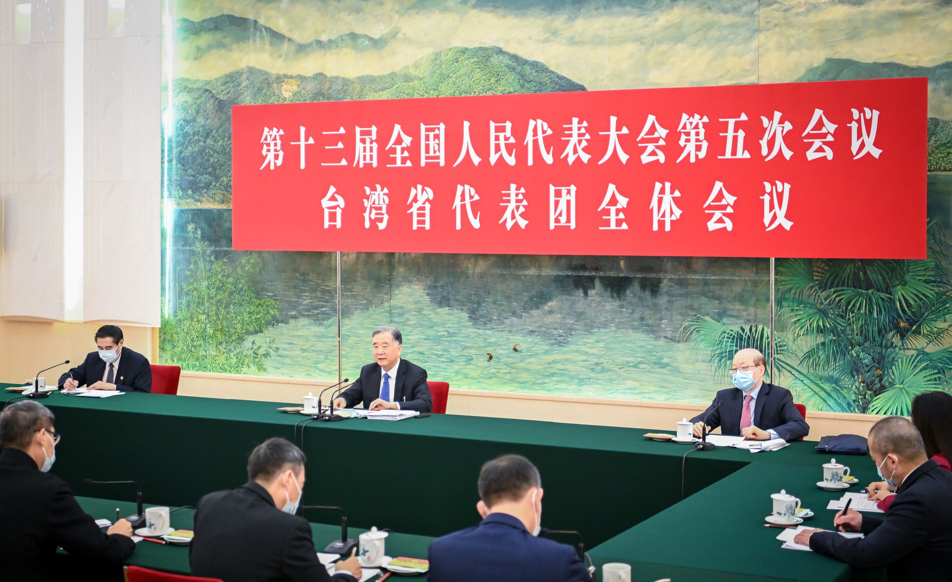 2022年大陆两会期间，3月9日汪洋参加十三届全国人大五次会议台湾代表团的审议。（新华社）