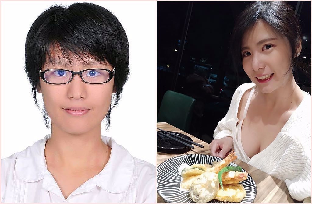 杨依依晒出高中照片（左）自曝18岁时被学长叫丑八怪，如今变身正妹还登上PTT表特版。 （翻摄杨依依脸书）
