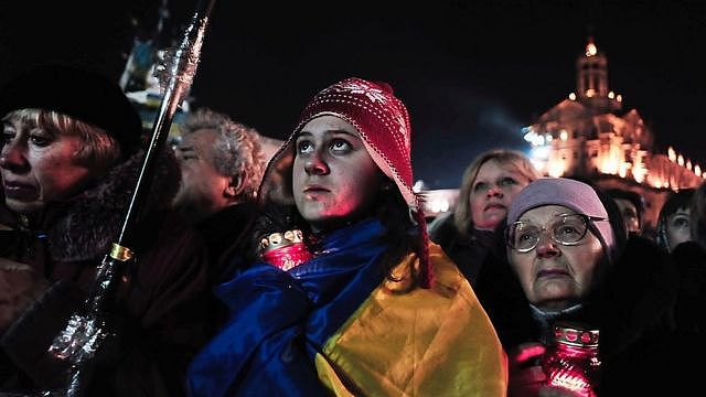 A pro-EU demonstrator in Ukraine in 2014