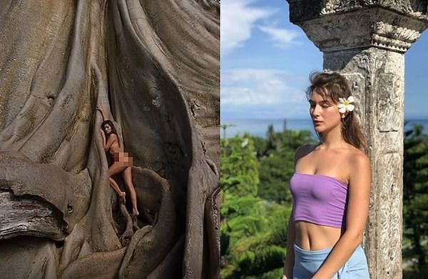 女网红脱了！ 全裸在「700年圣树」拍照惹怒峇里岛民要关她入狱。 （图／翻摄自Instagram）