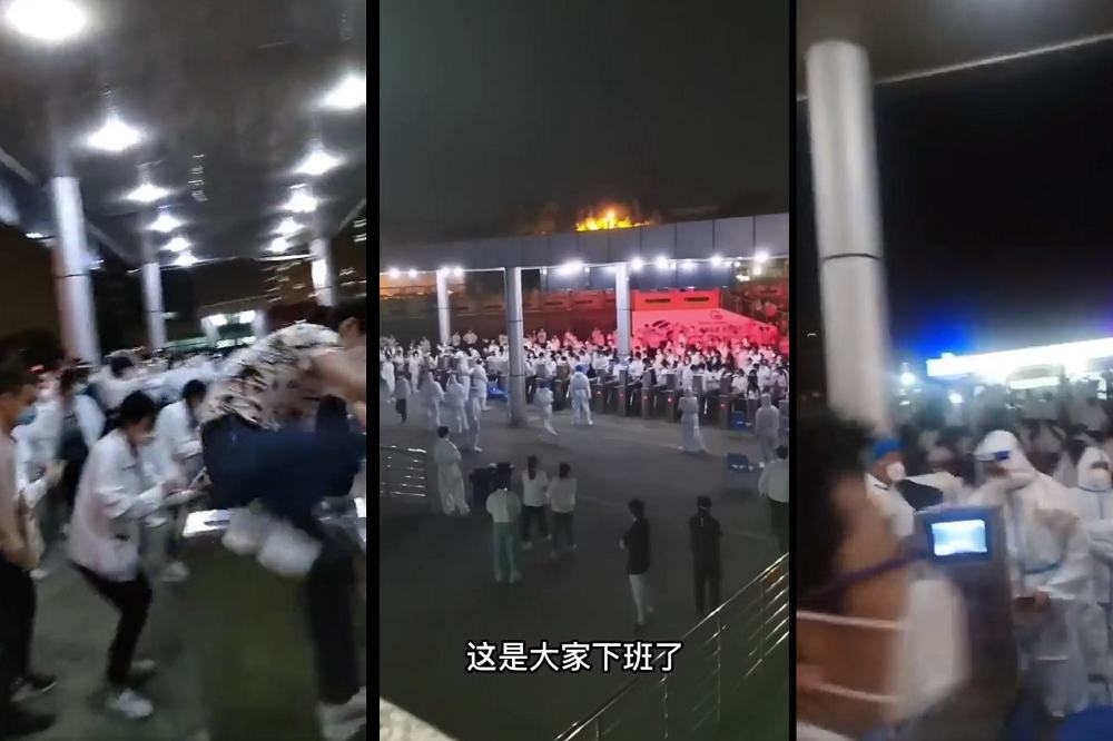 达丰电子传出百名工人不满封锁与警卫爆发冲突。 （取自网路影片）