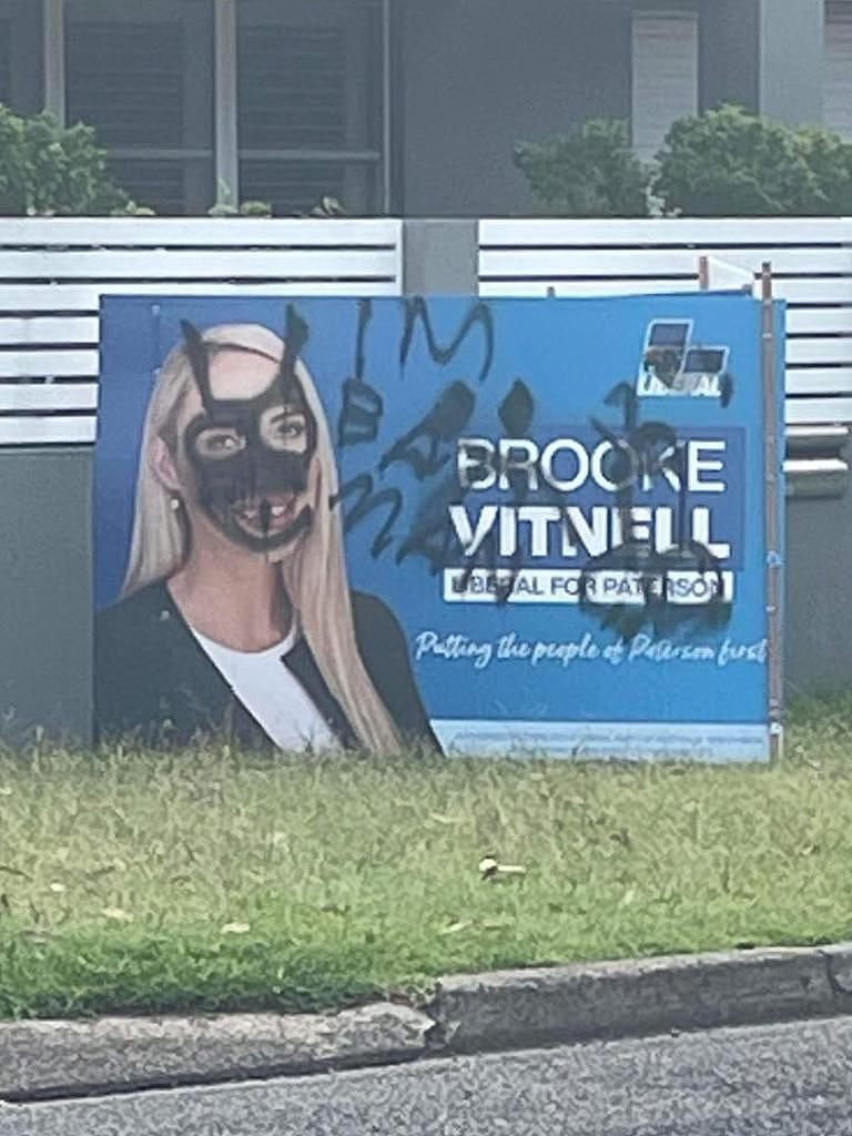 In another example of horrendous sexist abuse, male genitalia were spray painted on her campaign poster.