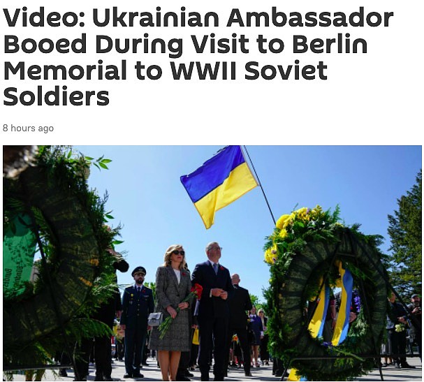 乌克兰驻德大使给苏军敬献花篮，抗议者高喊：纳粹，滚出去