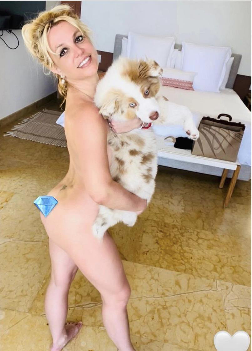 布兰妮连与爱犬合照都能全裸。 图／摘自IG