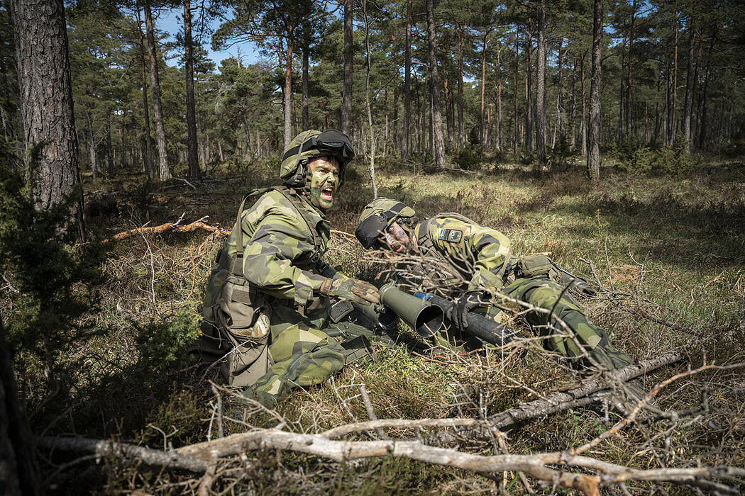 上周，瑞典士兵在哥特兰岛训练。