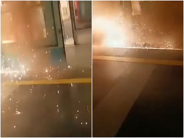 ▲▼智利地铁站车厢底部突然爆炸，大量旅客冲出月台逃命。 （图／翻摄自YouTube／T13）