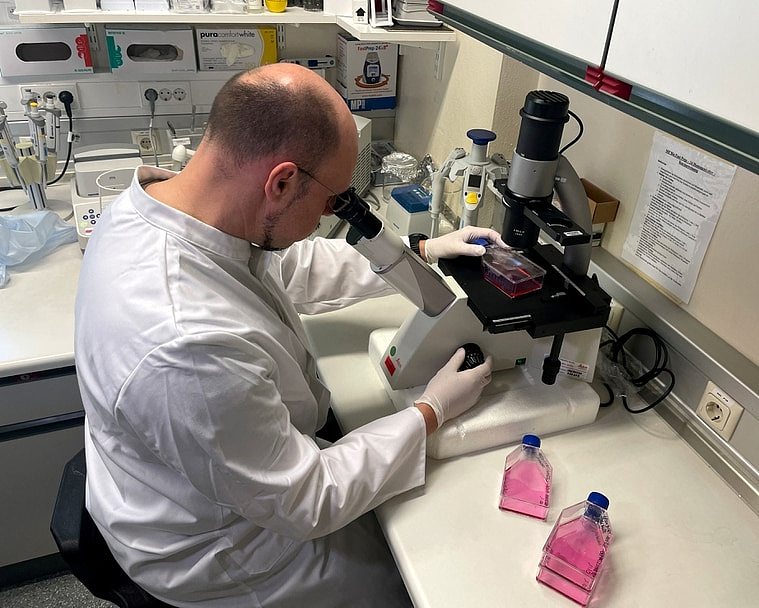 德国出现首起猴痘病例后，位于慕尼黑的德国国防军微生物学研究中心人员20日在实验室研究病毒相关资料。 路透