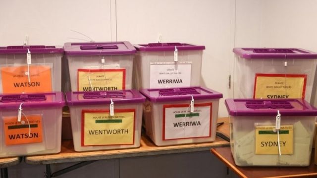 澳大利亚悉尼中央商务区的澳大利亚选举委员会提前投票中心的投票箱