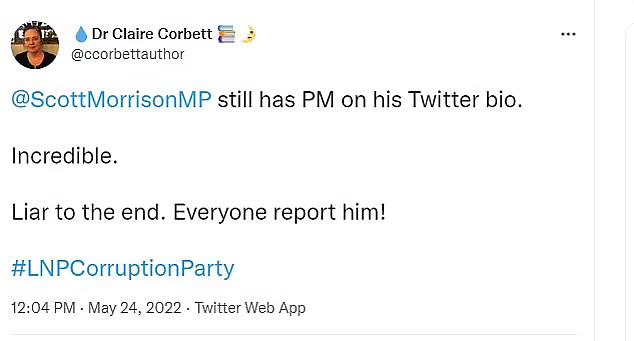 败选后Twitter简介仍为澳洲总理！莫里森被批“冒充”艾博年，网友：举报他（组图） - 2