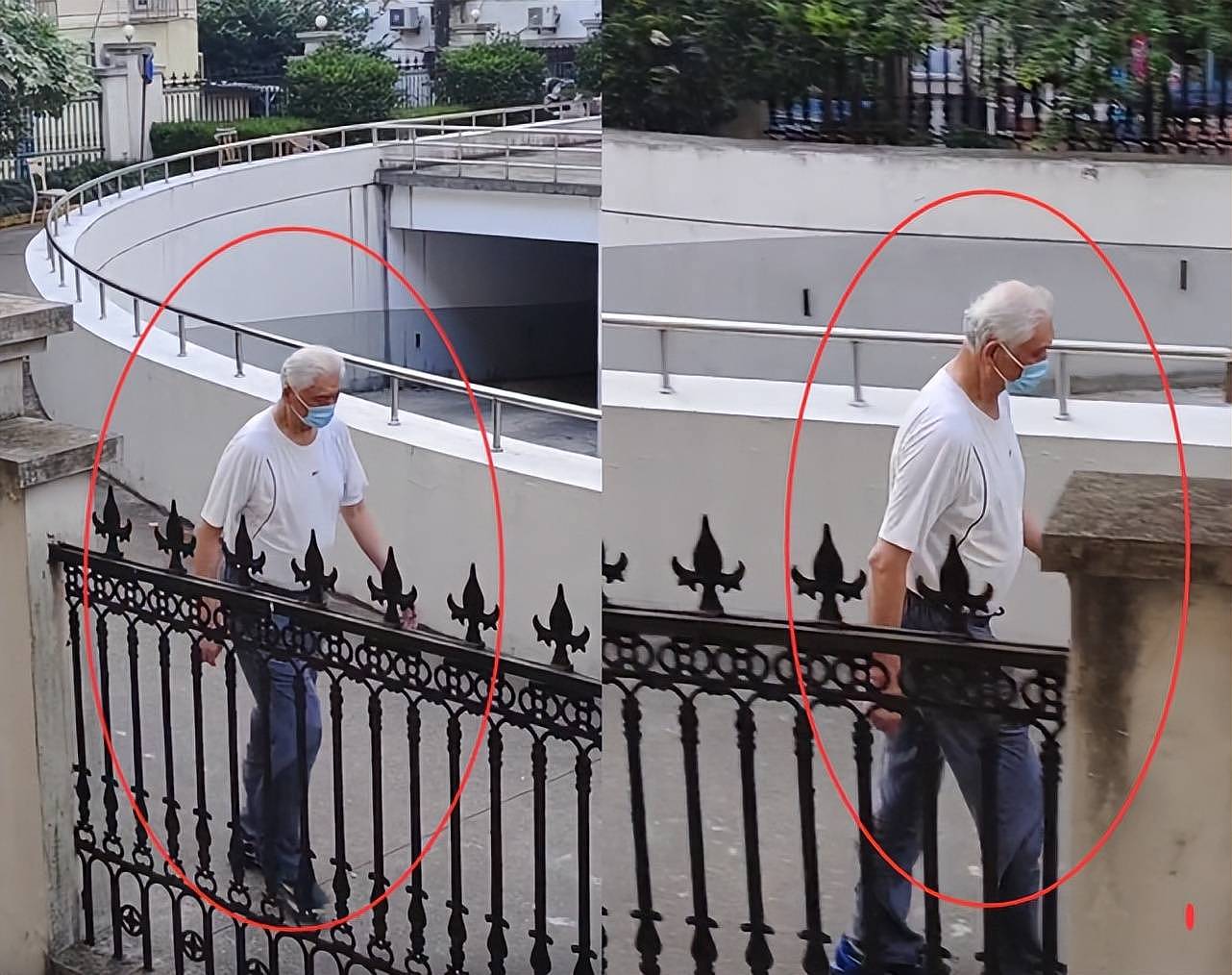 姚明70岁父亲楼下遛弯被拍，挺大肚身高超两米，隔离近两月精神足（组图） - 3